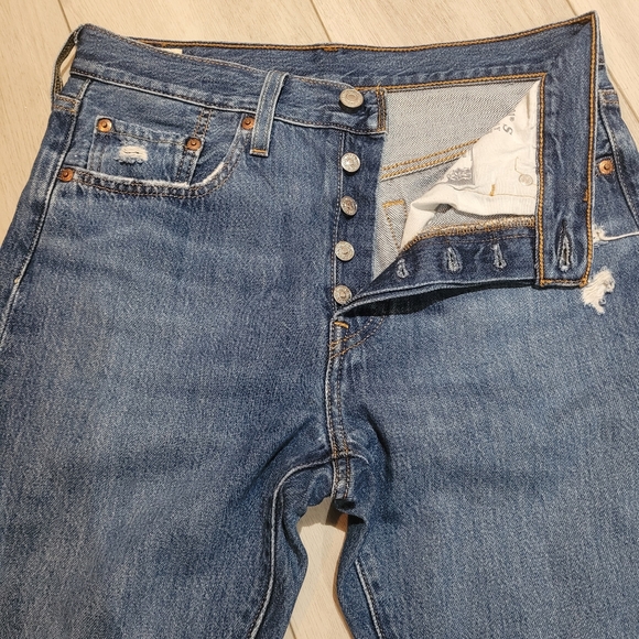 Levi's Womens Vintage Distressed Button Fly 501 Cotton Denim Jeans Size 27 Blue - Picture 3 of 11
